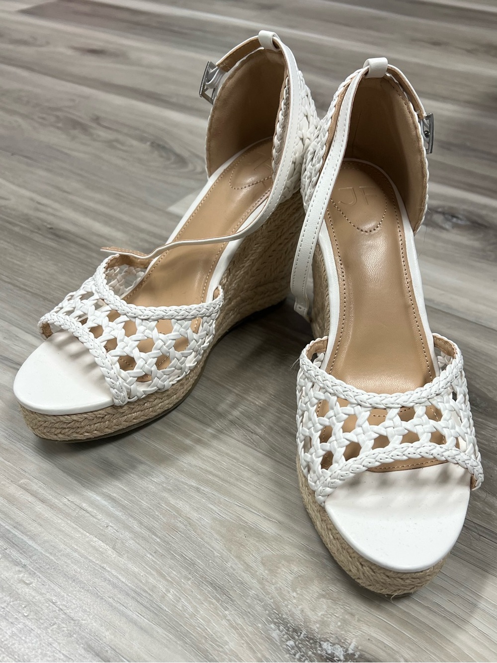 JustFab White Braided Espadrille Wedge Sandals